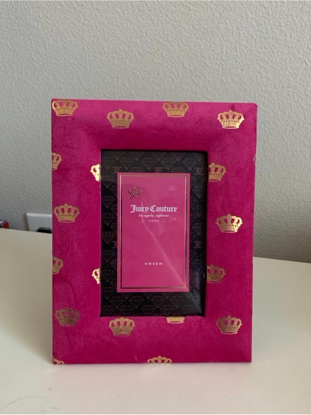 Juicy Couture Hot Pink Velvet Frame with Gold Crown Accents